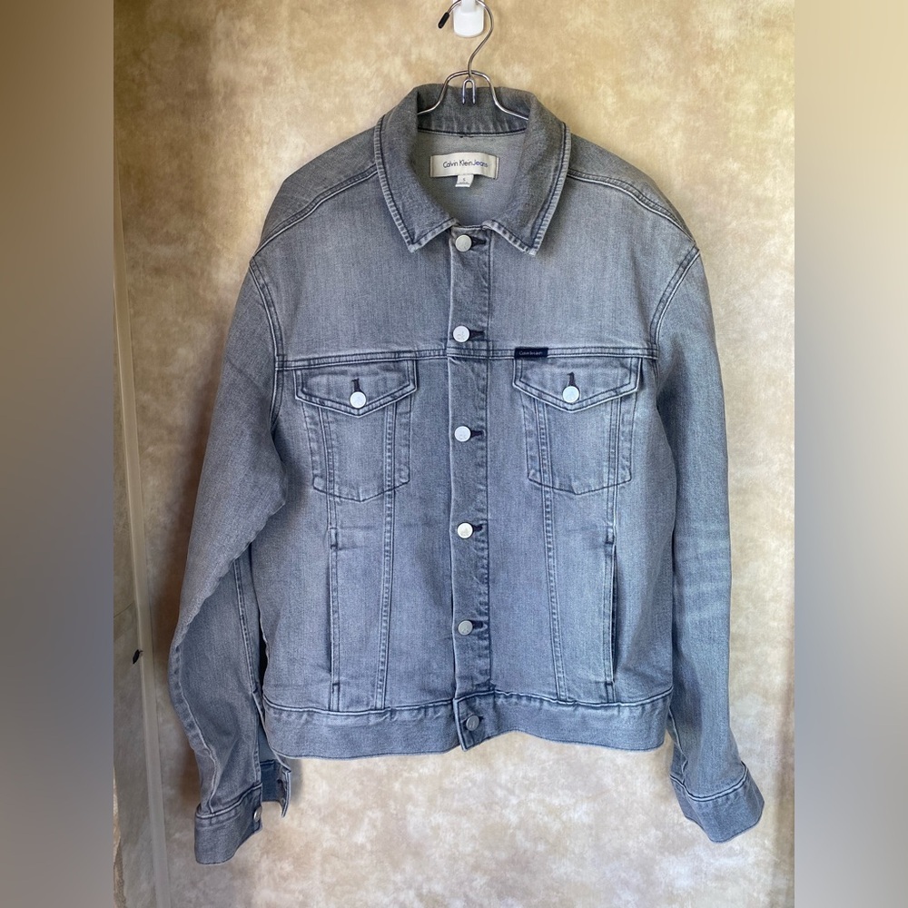 Calvin Klein Jeans 90s Y2K Grey Button Front Denim Jacket Men’s Small